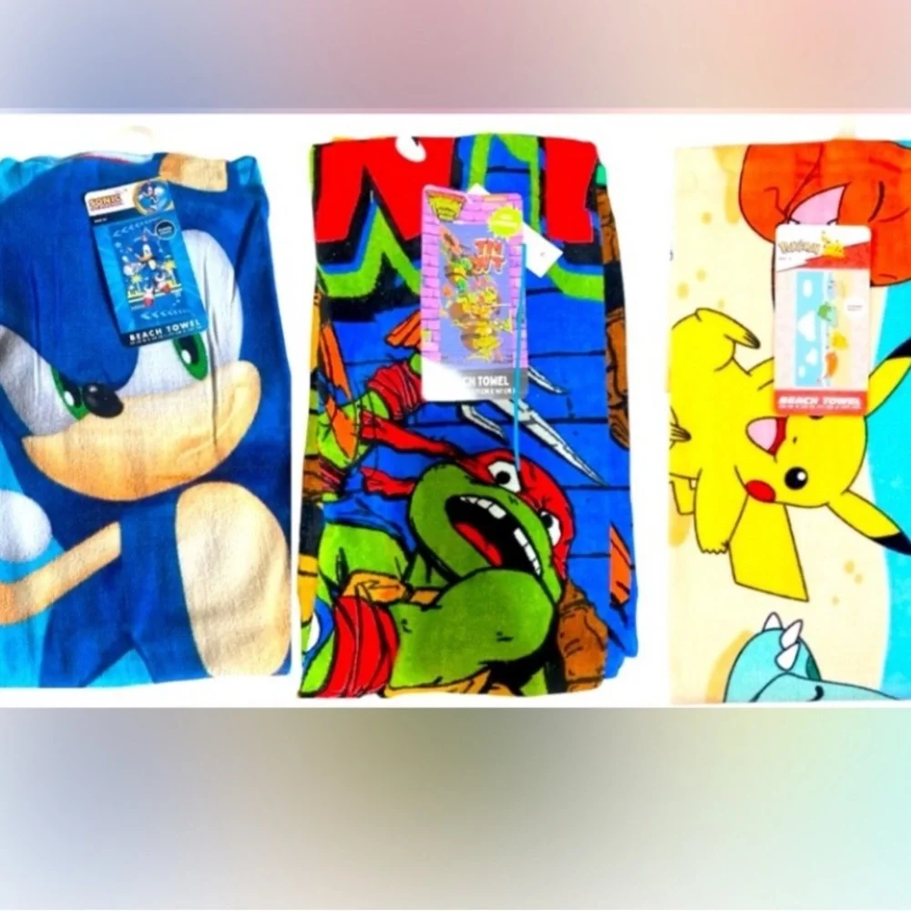 Set of 3 Cartoon Character Beach Towels